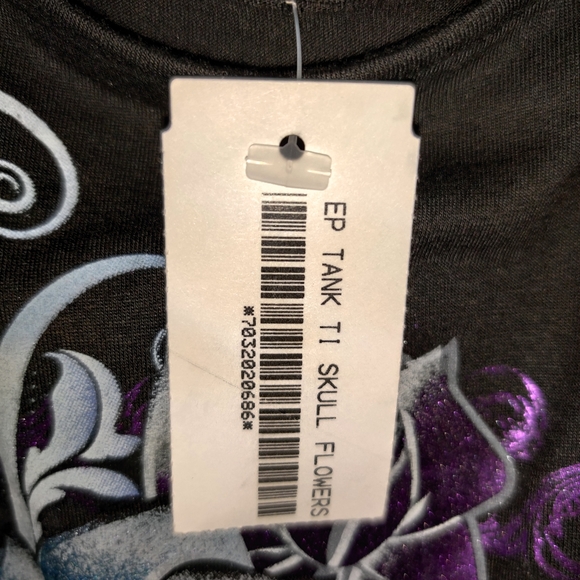 NEW Goth Las Vegas Punk Emo Skull Shiny Print Floral Rose Small Medium Edgy - Picture 5 of 9